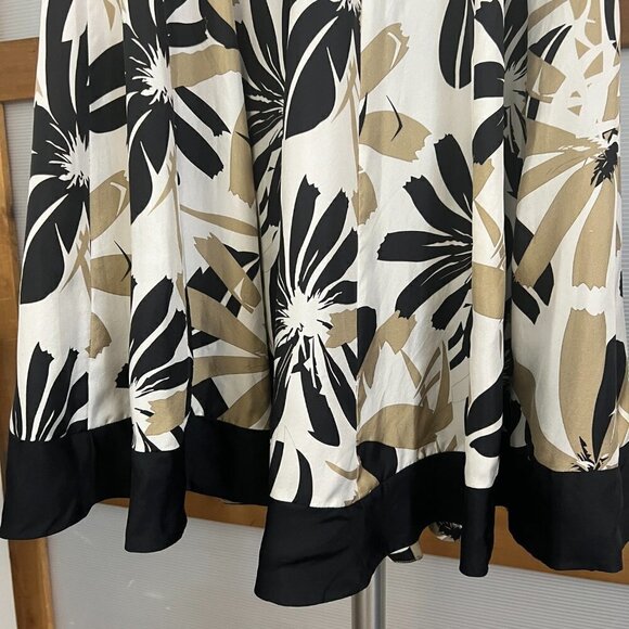 100% Silk Coldwater Creek Floral Maxi Full A-Line Skirt Black‎ Tan White Sz M - Picture 3 of 14